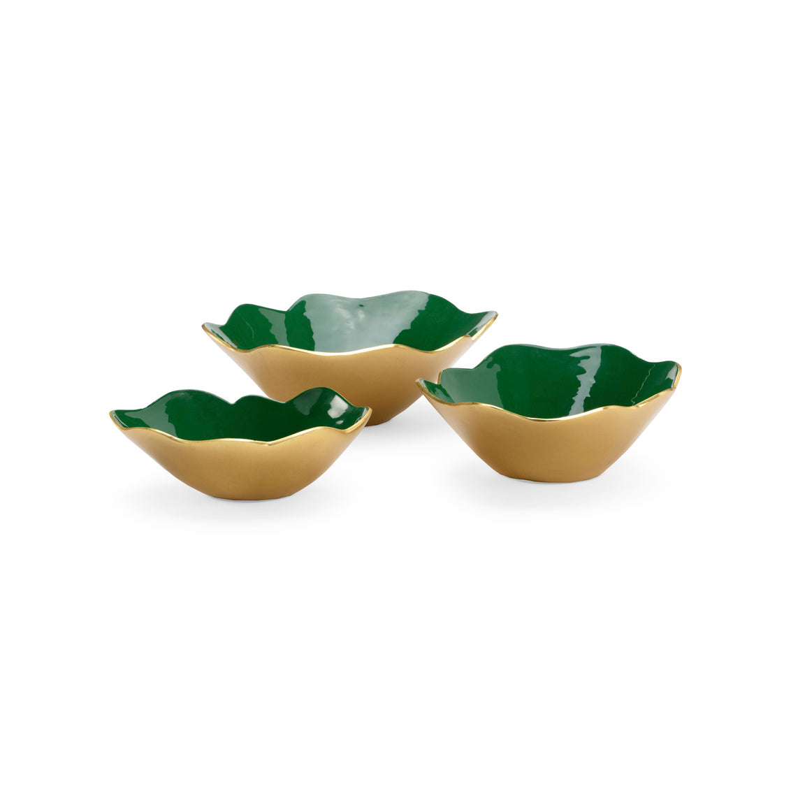 Emerald Enameled Bowls S/3