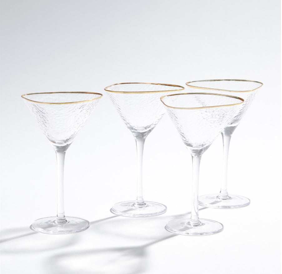 Hammered Martini Glasses with Gold Rim S/4