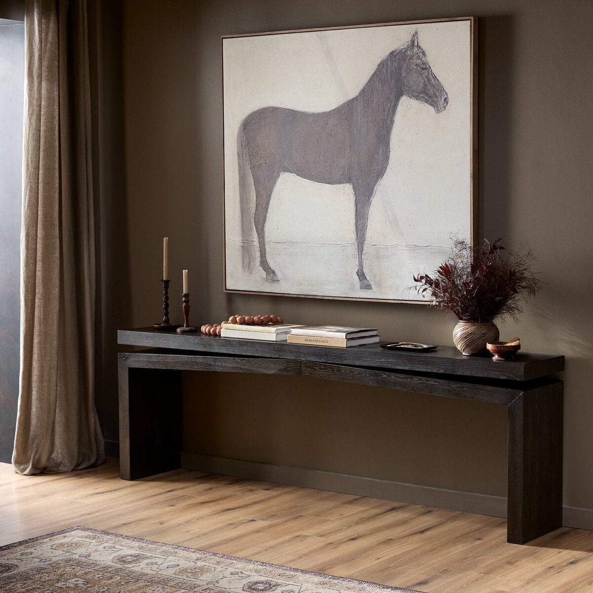 Matthes Oak Console Table in Smoked Black