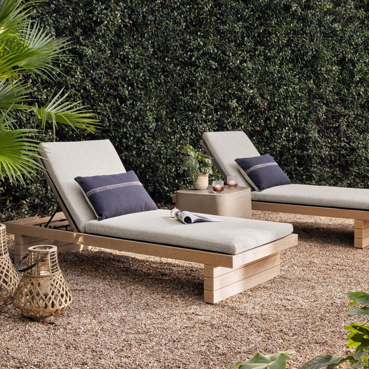 Leroy Outdoor Chaise in Washed Brown